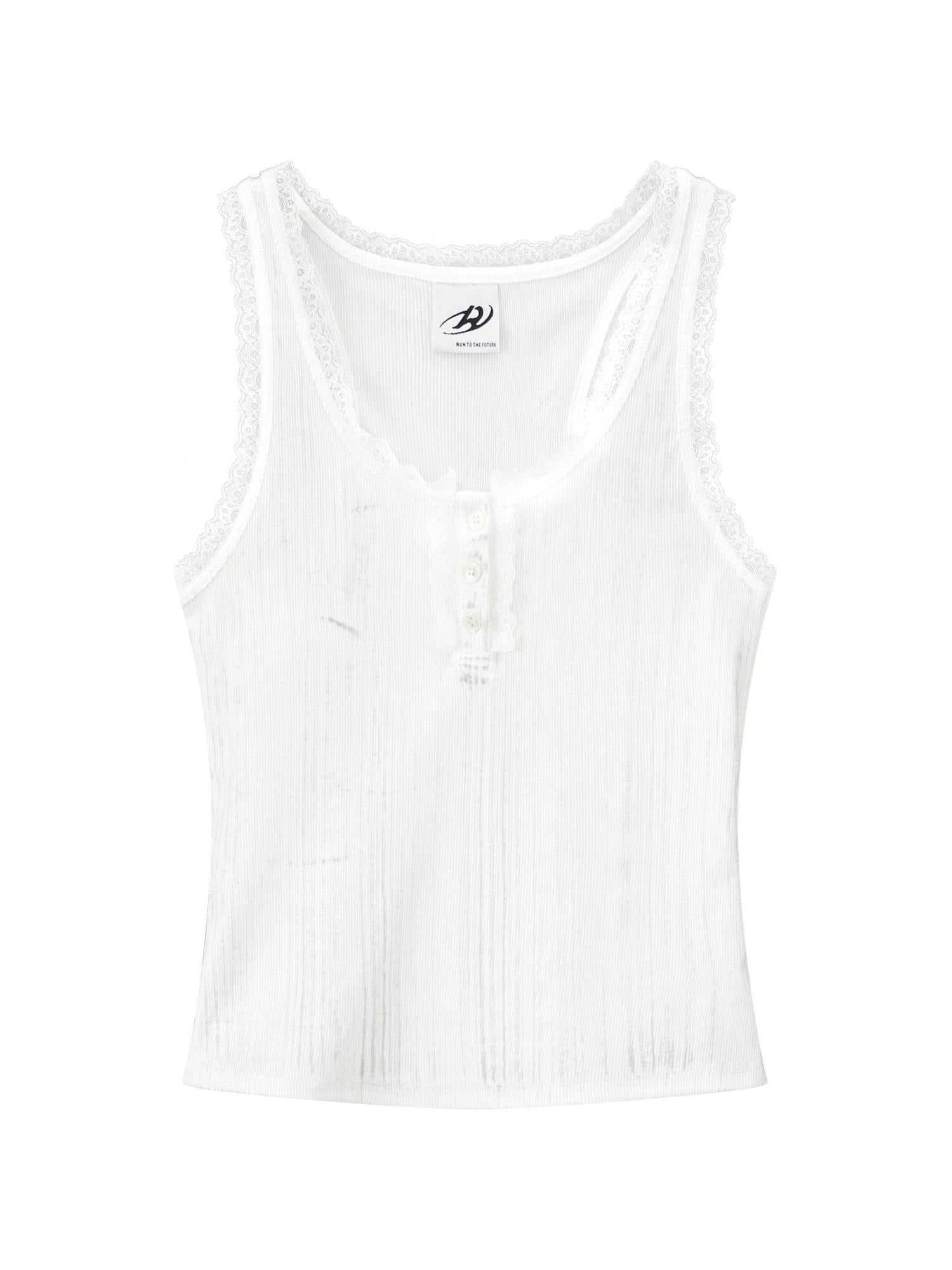 RUN TO THE FUTURE Lace Trim Original Slim Fit Spaghetti Strap Women Solid Tank Tops