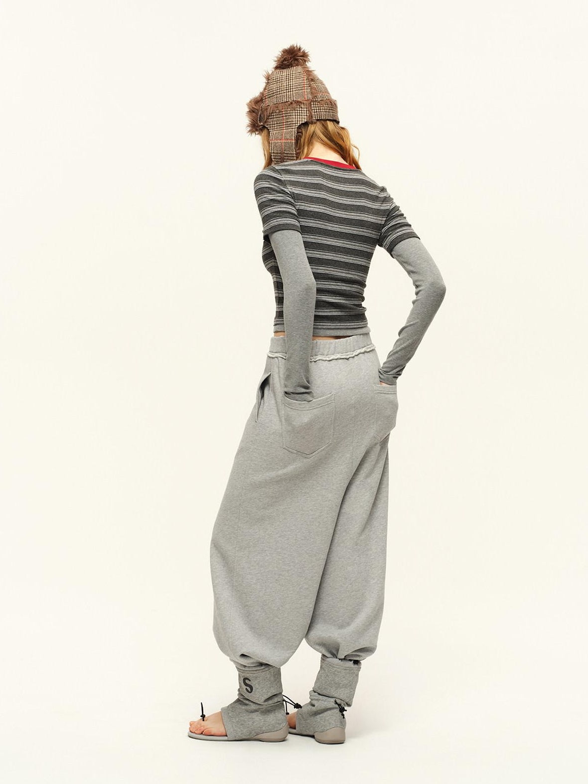 RUN TO THE FUTURE Layered Spliced Casual Crewneck For Women Black Red Striped Long Sleeve T-Shirts
