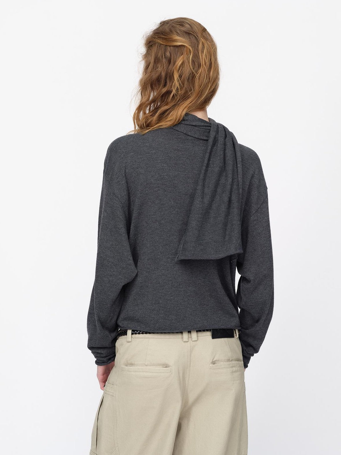 RUN TO THE FUTURE Lazy Scarf Design Long Sleeve Asymmetric Shoulder Women&
