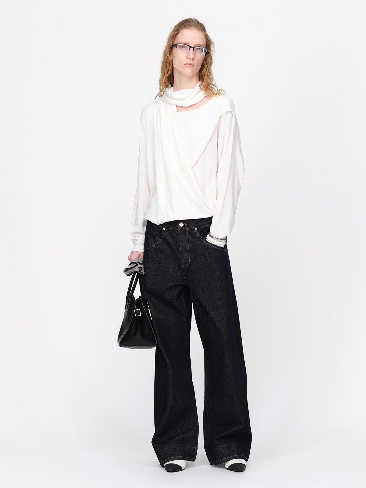 RUN TO THE FUTURE Lazy Scarf Design Long Sleeve Asymmetric Shoulder Women&