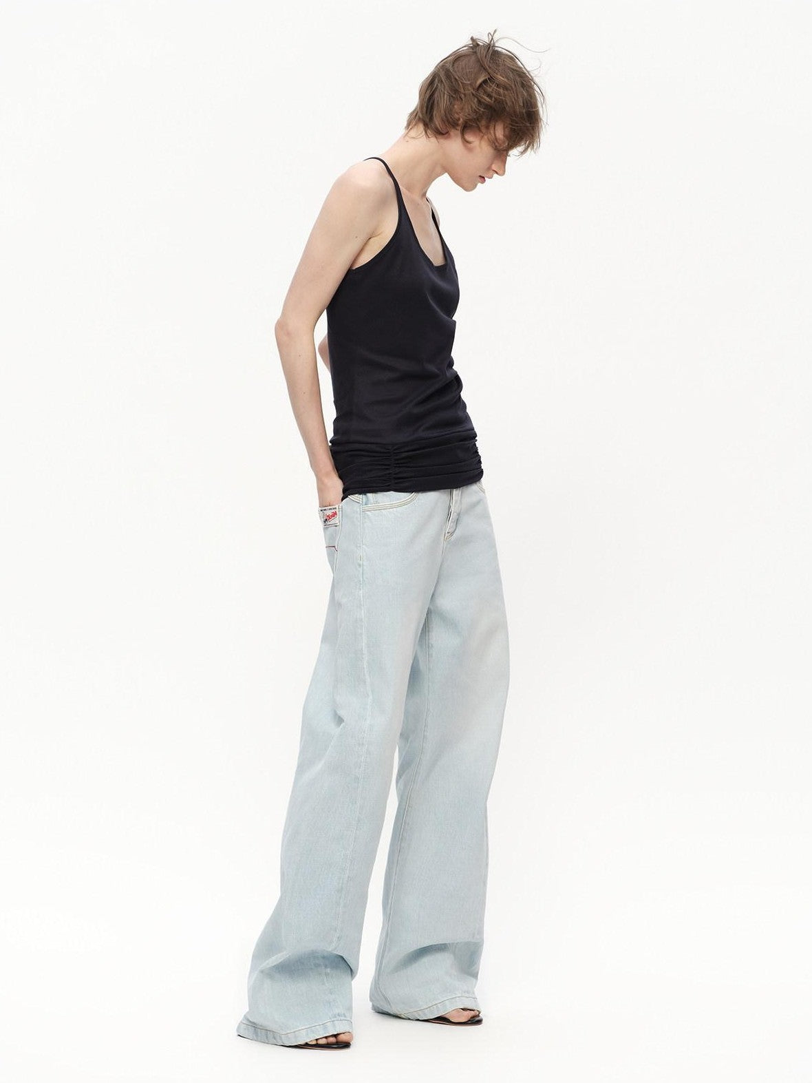 RUN TO THE FUTURE Light Blue Washed Paris Button Oversized Women&