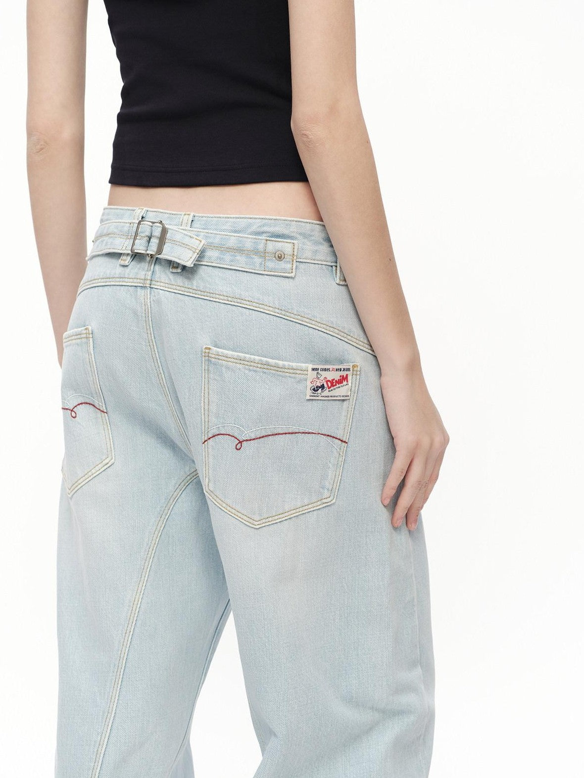 RUN TO THE FUTURE Light Blue Washed Paris Button Oversized Women&