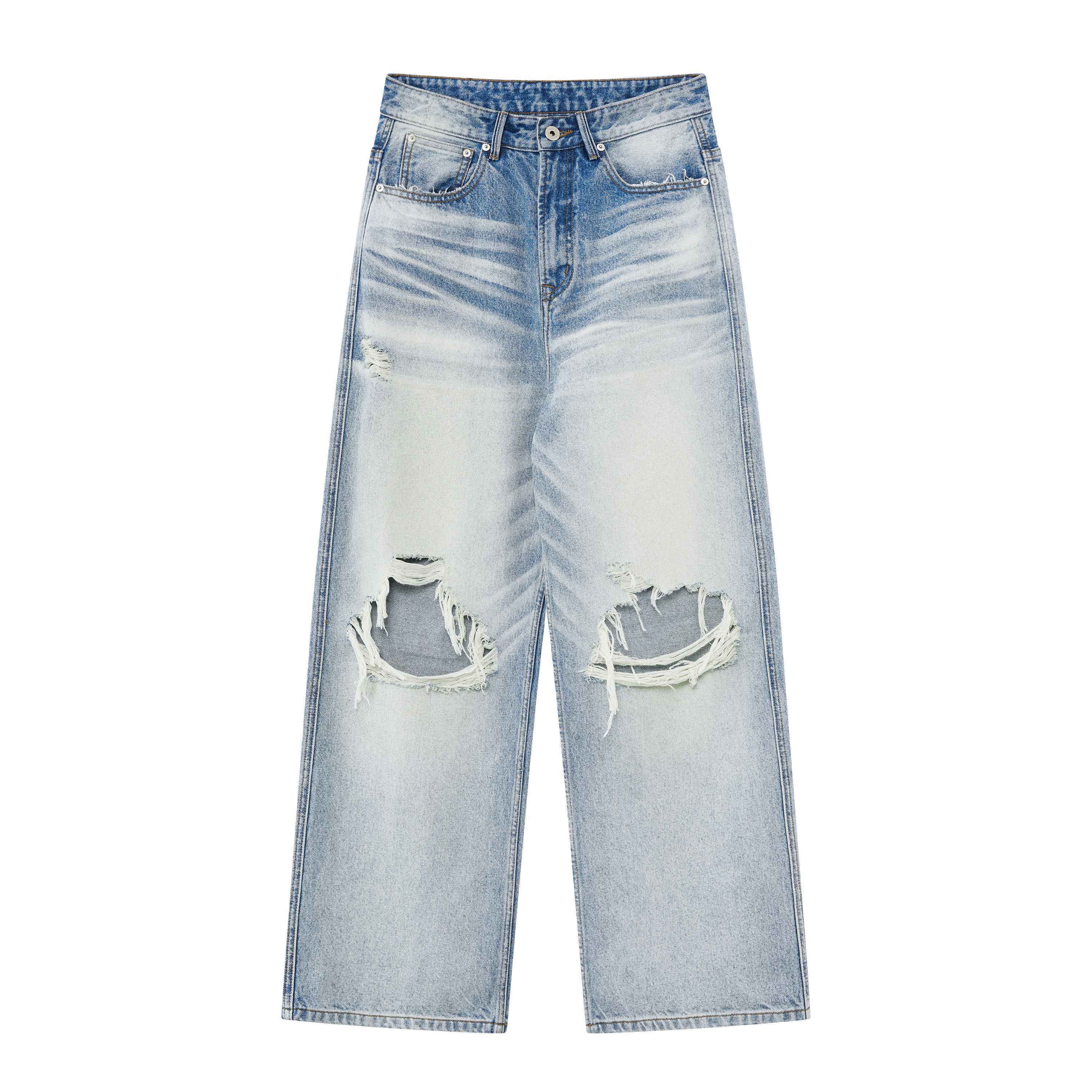 RUN_TO_THE_FUTURE_Light_Wash_Ripped_Casual_Loose_Natural_Waist_Unisex_Cotton_Straight_Jeans_MISSTT
