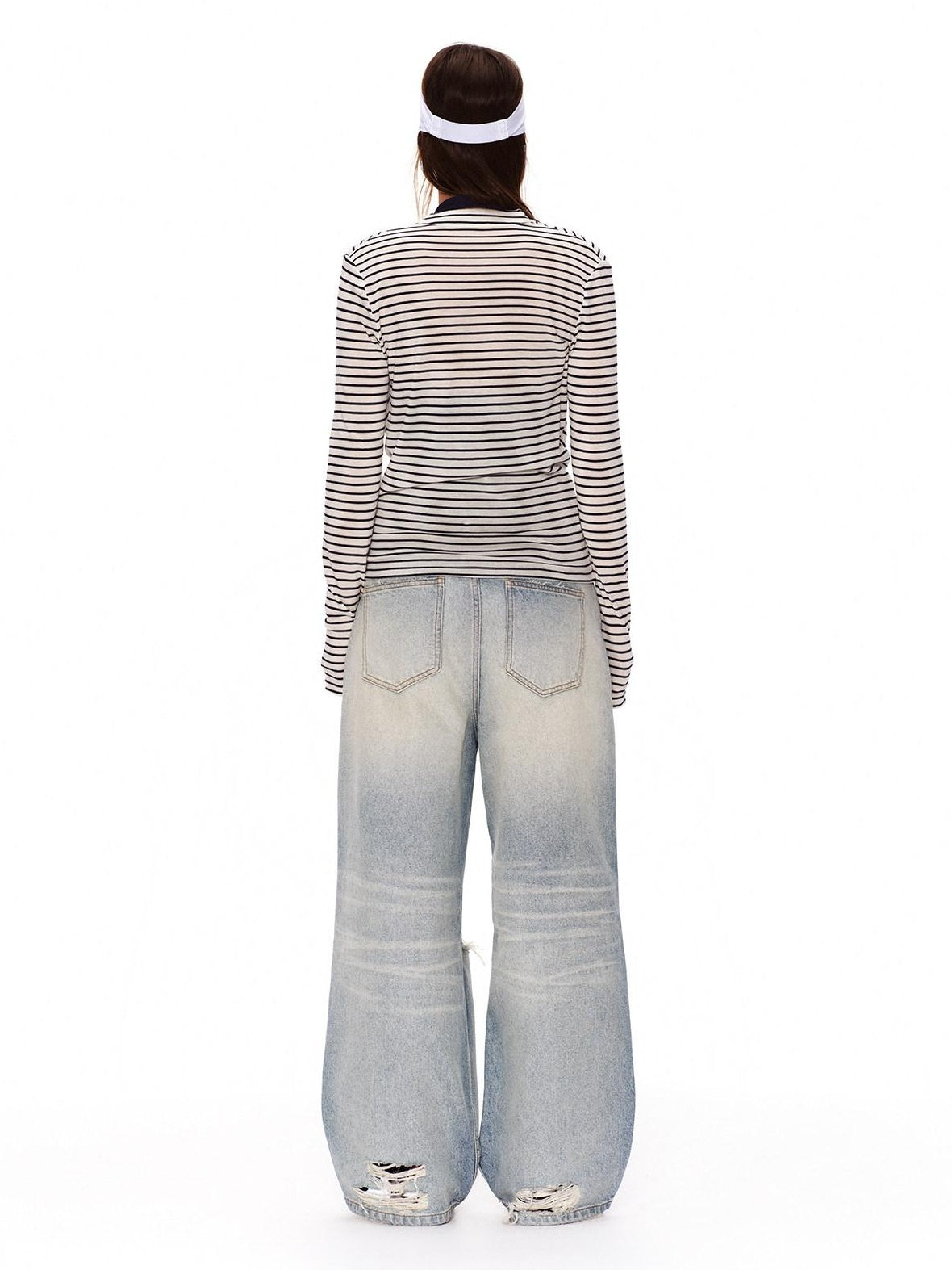 RUN TO THE FUTURE Light Wash Ripped Casual Loose Natural Waist Unisex Cotton Straight Jeans