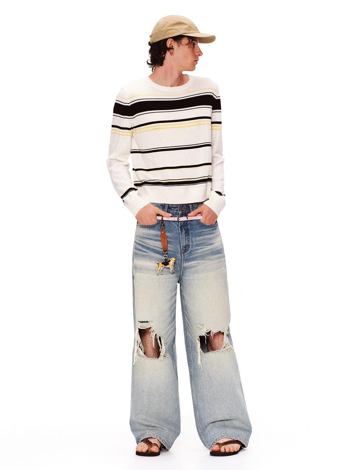 RUN TO THE FUTURE Light Wash Ripped Casual Loose Natural Waist Unisex Cotton Straight Jeans