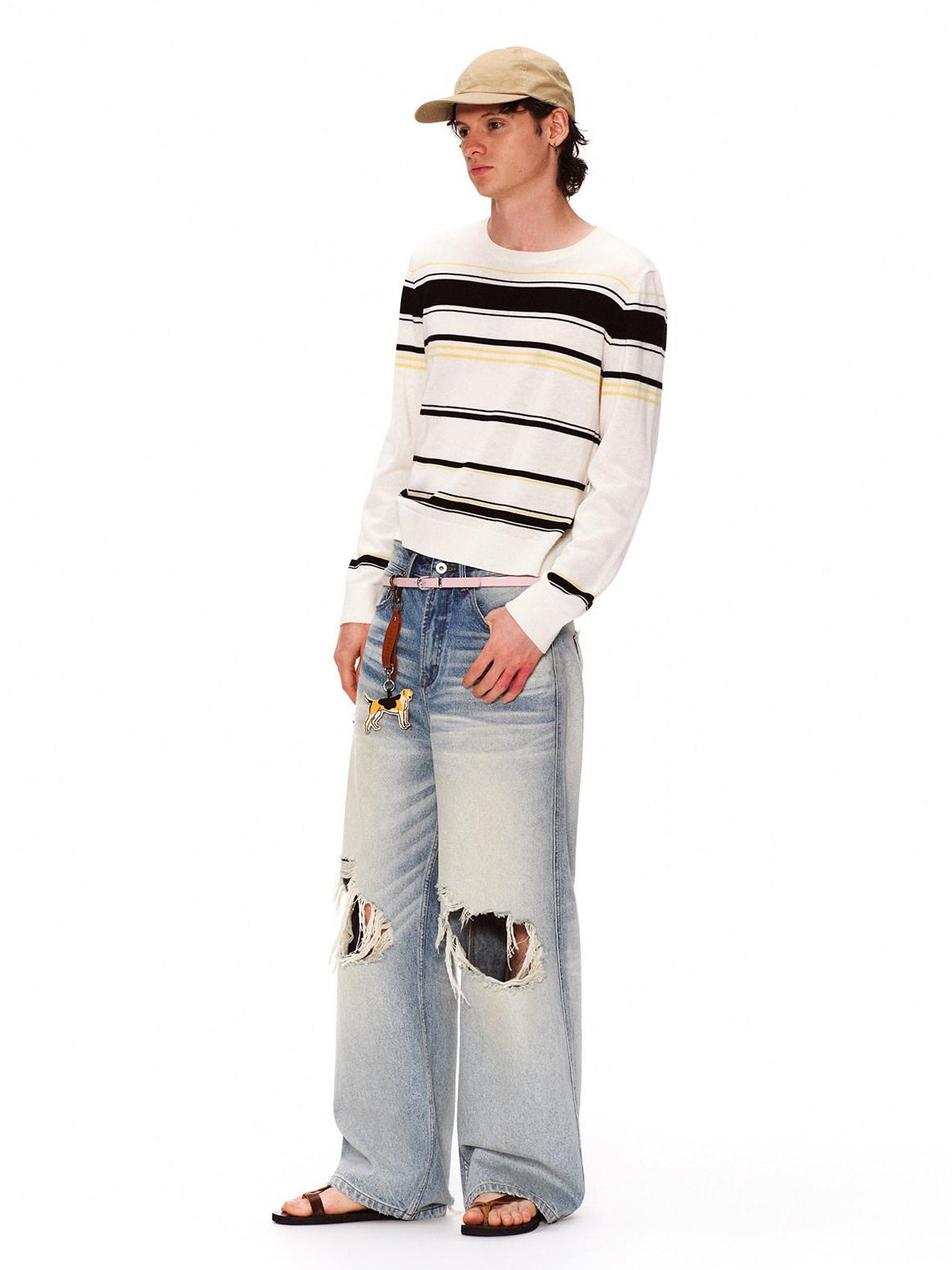 RUN TO THE FUTURE Light Wash Ripped Casual Loose Natural Waist Unisex Cotton Straight Jeans