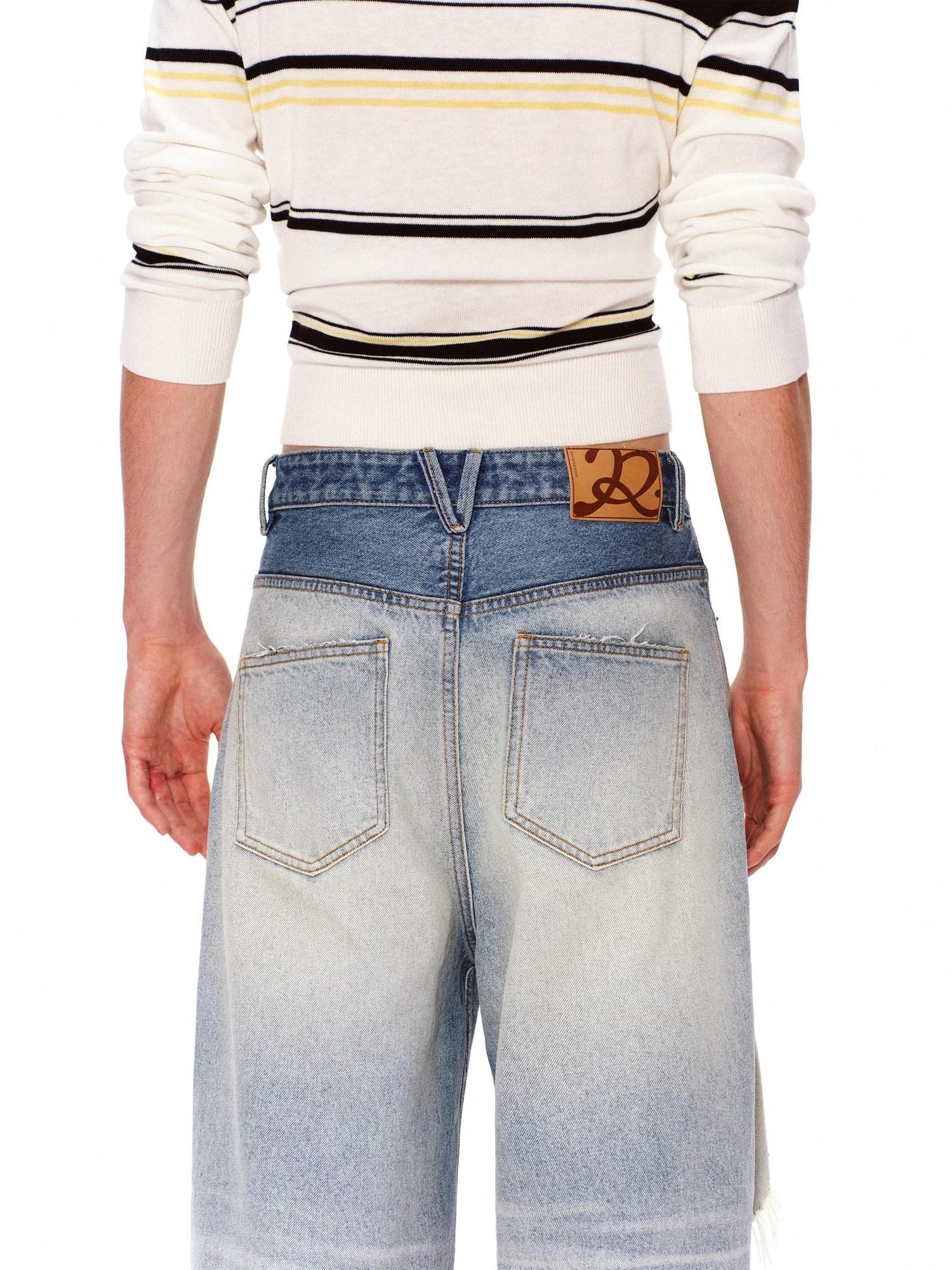 RUN TO THE FUTURE Light Wash Ripped Casual Loose Natural Waist Unisex Cotton Straight Jeans