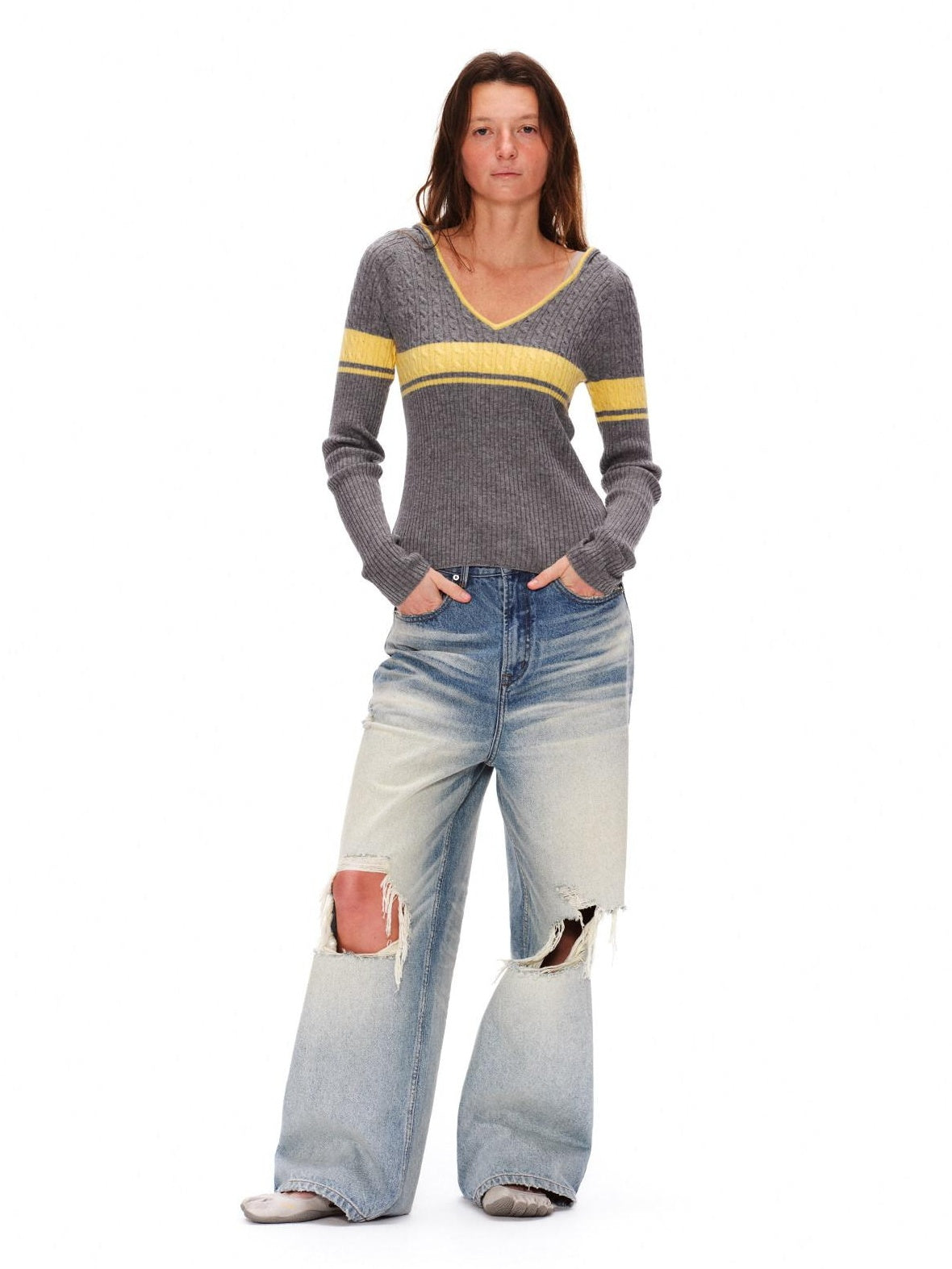RUN TO THE FUTURE Light Wash Ripped Casual Loose Natural Waist Unisex Cotton Straight Jeans
