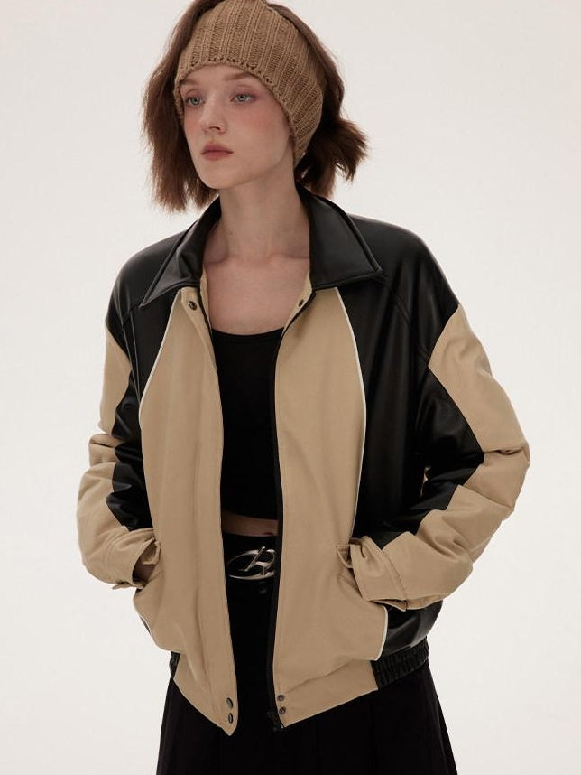 RUN TO THE FUTURE Lightweight Cotton Blend Straight Cut Commuter Khaki Black Zip Puffer Jackets