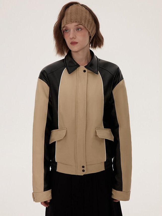 RUN TO THE FUTURE Lightweight Cotton Blend Straight Cut Commuter Khaki Black Zip Puffer Jackets