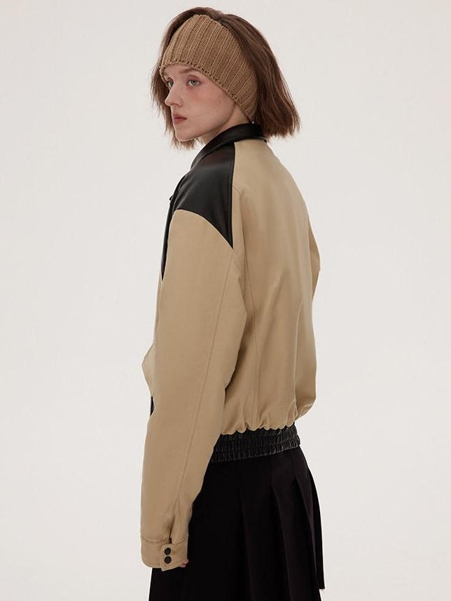 RUN TO THE FUTURE Lightweight Cotton Blend Straight Cut Commuter Khaki Black Zip Puffer Jackets