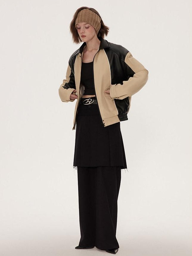 RUN TO THE FUTURE Lightweight Cotton Blend Straight Cut Commuter Khaki Black Zip Puffer Jackets