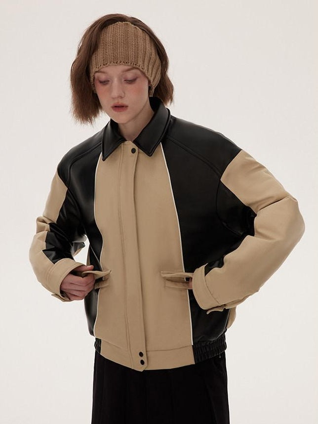 RUN TO THE FUTURE Lightweight Cotton Blend Straight Cut Commuter Khaki Black Zip Puffer Jackets