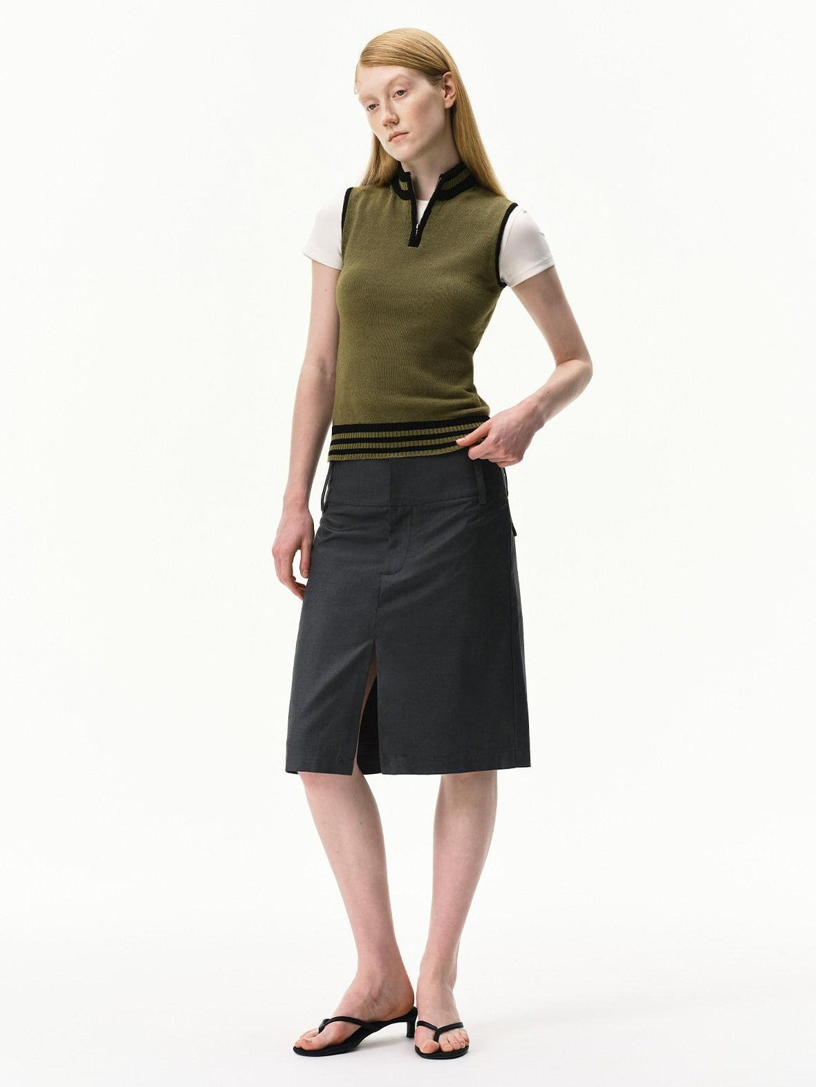 RUN TO THE FUTURE Linen Knit Mock Neck Racerback Slimming Women&