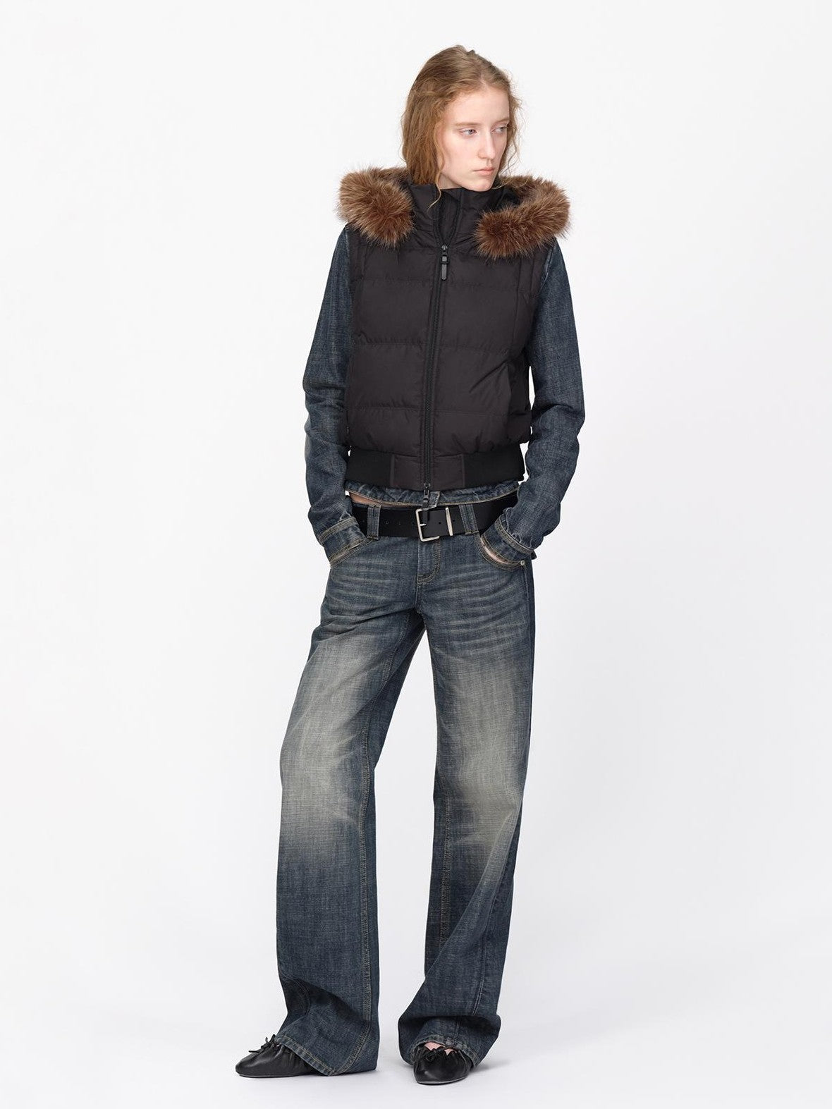 RUN TO THE FUTURE Low-rise Vintage Washed Cat Whisker Women&