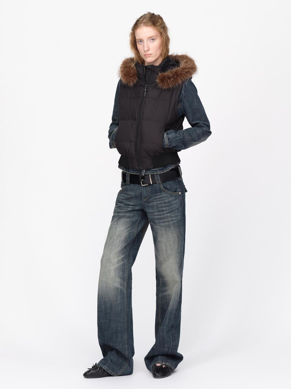 RUN TO THE FUTURE Low-rise Vintage Washed Cat Whisker Women&