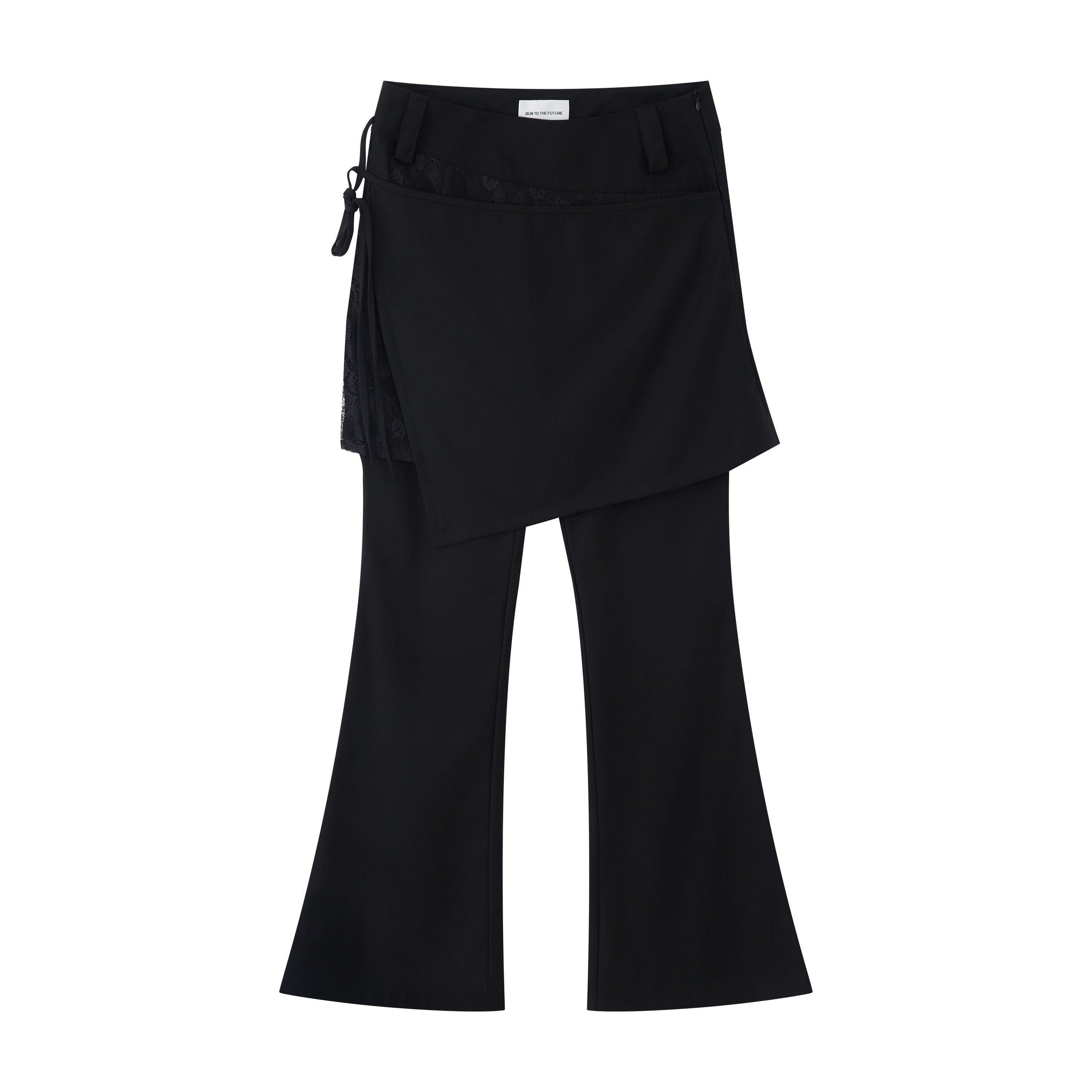 RUN TO THE FUTURE Low Rise Lace Faux Layered Casual Womens Classic Black Flare Pants