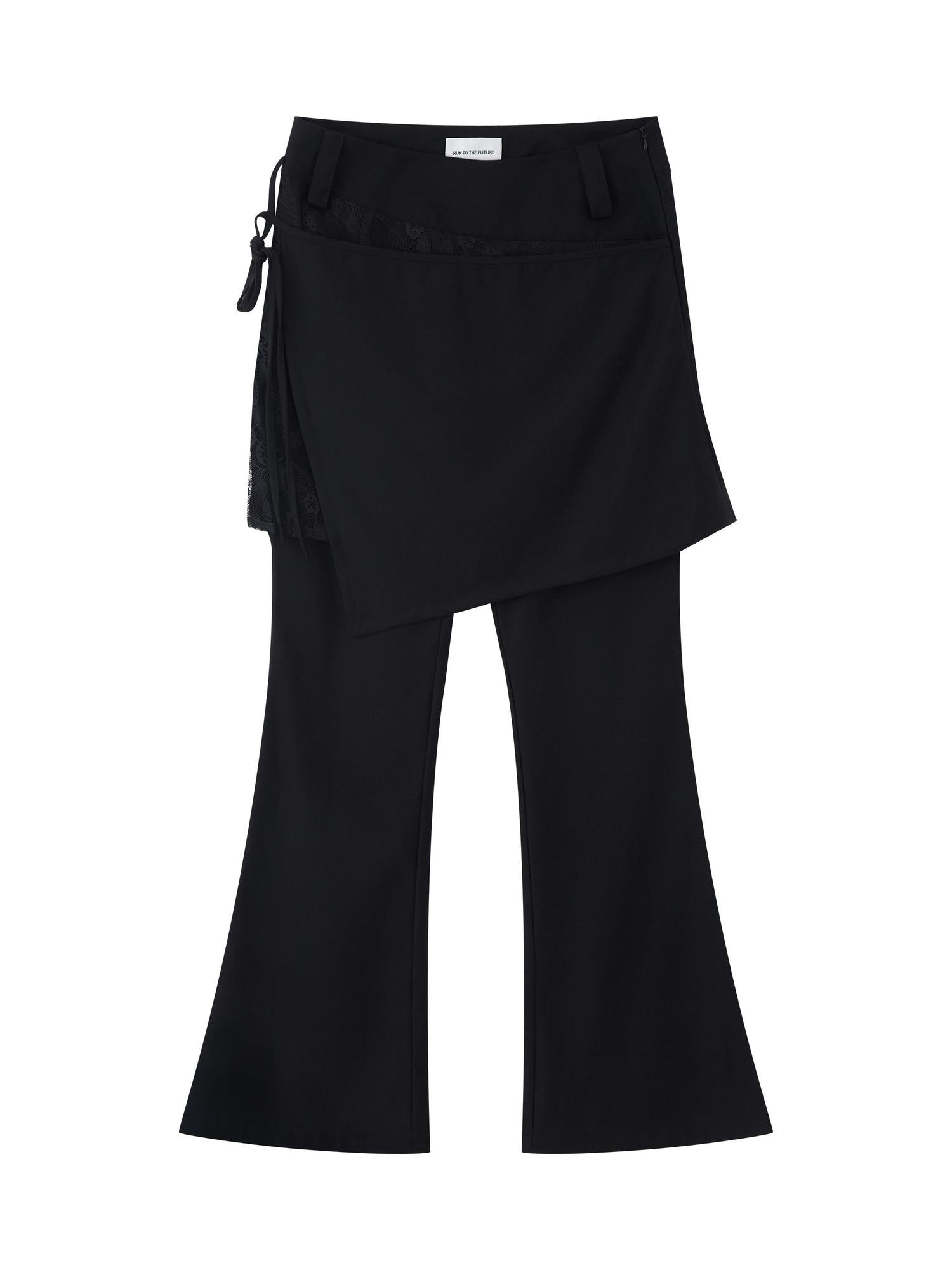 RUN TO THE FUTURE Low Rise Lace Faux Layered Casual Womens Classic Black Flare Pants