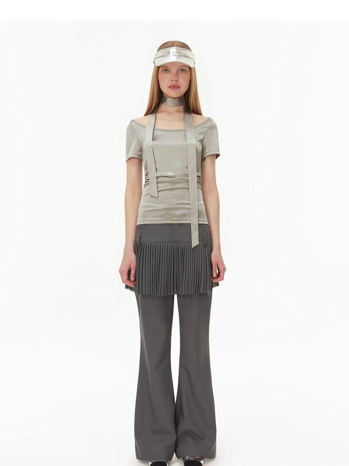 RUN TO THE FUTURE Low Rise Micro Flare Casual Ladies Stretch Polyester Blend Cement Gray Skorts
