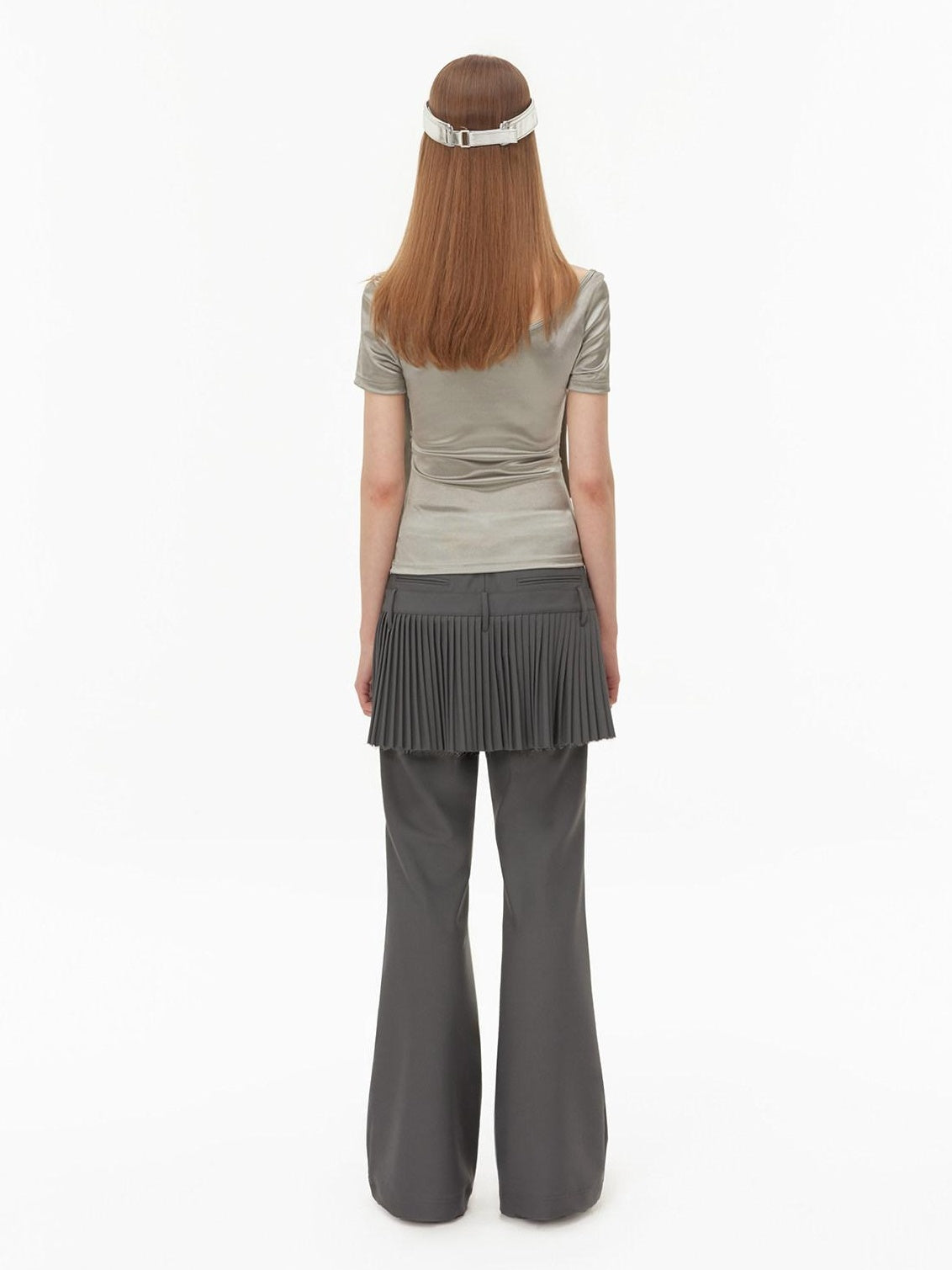 RUN TO THE FUTURE Low Rise Micro Flare Casual Ladies Stretch Polyester Blend Cement Gray Skorts