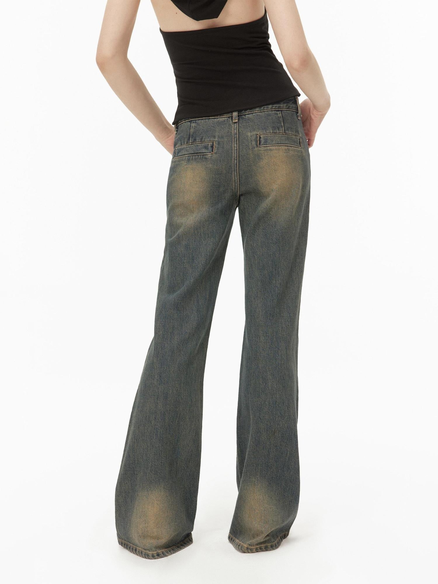 RUN TO THE FUTURE Micro Stretch Vintage Low Rise Slim Fit Women Dark Wash Denim Flare Jeans