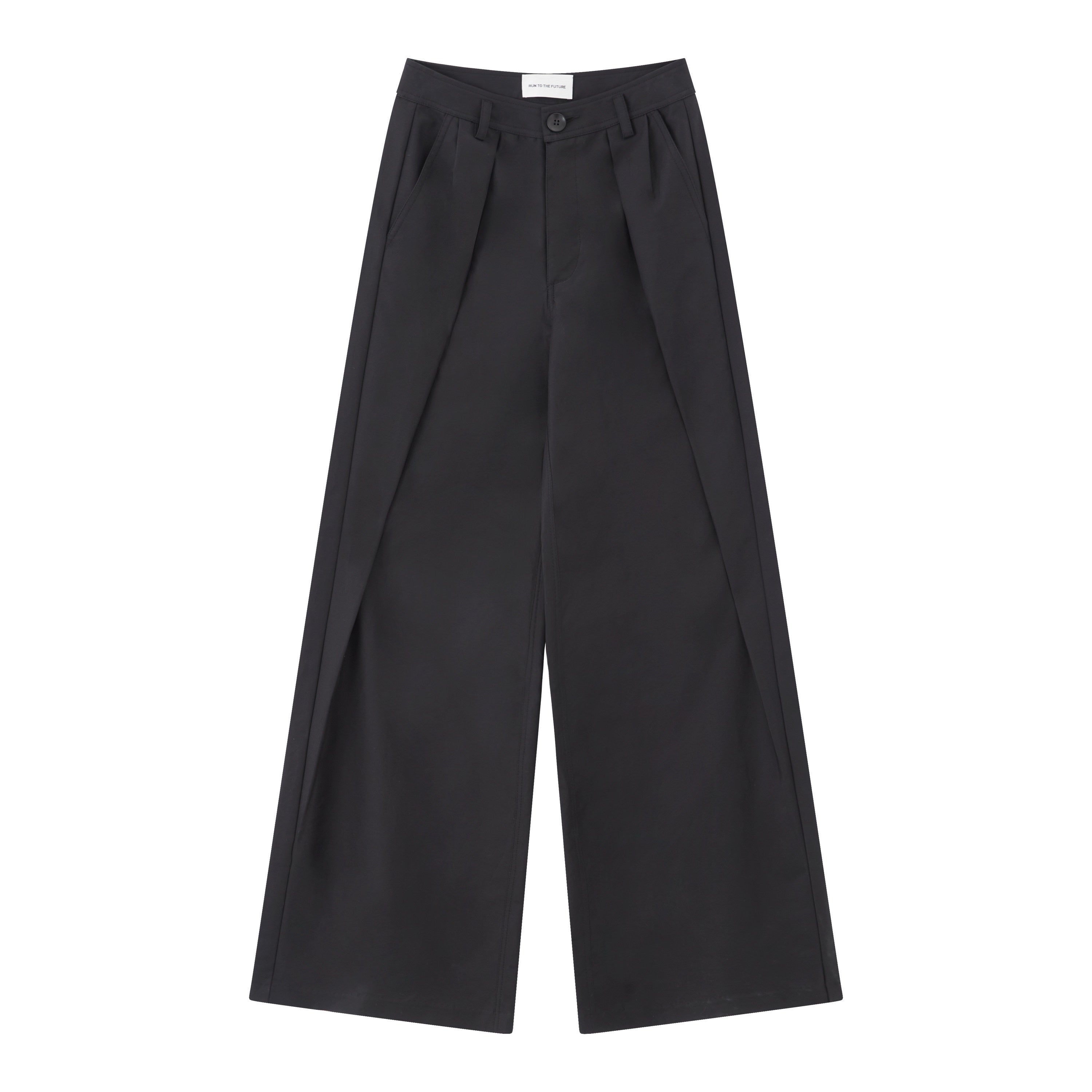 RUN TO THE FUTURE Minimalist Pleated Natural Waist Cotton Classic Black Wide-Leg Pants