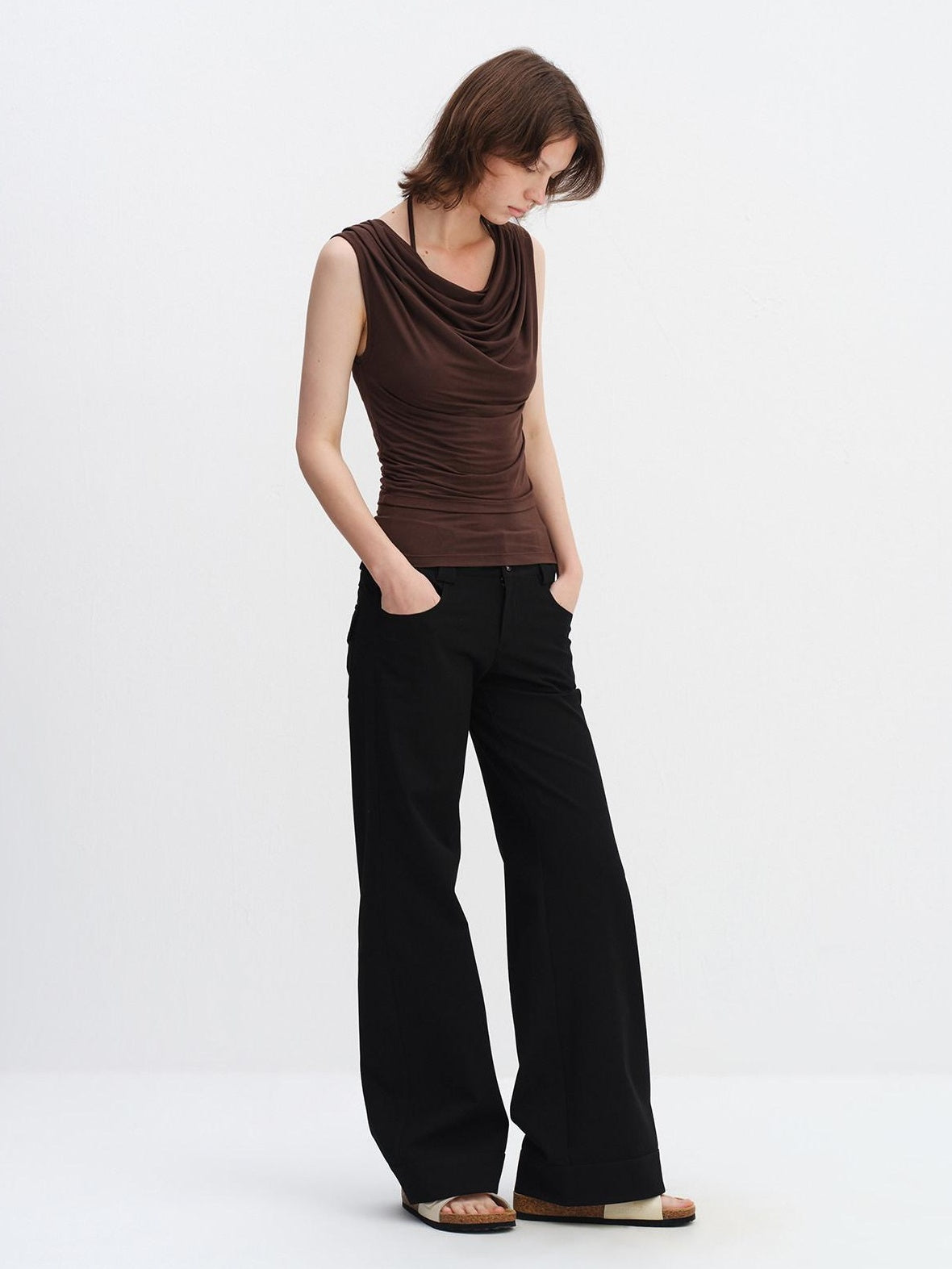 RUN TO THE FUTURE Modal Stretch Slim Fit Minimalist Scoop Neck Women Brown Short Sleeve T-Shirts