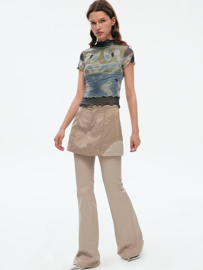 RUN TO THE FUTURE Mystic Sea Solid Stand Collar Long Sleeve Workwear Stretch Polyester Crop Tops