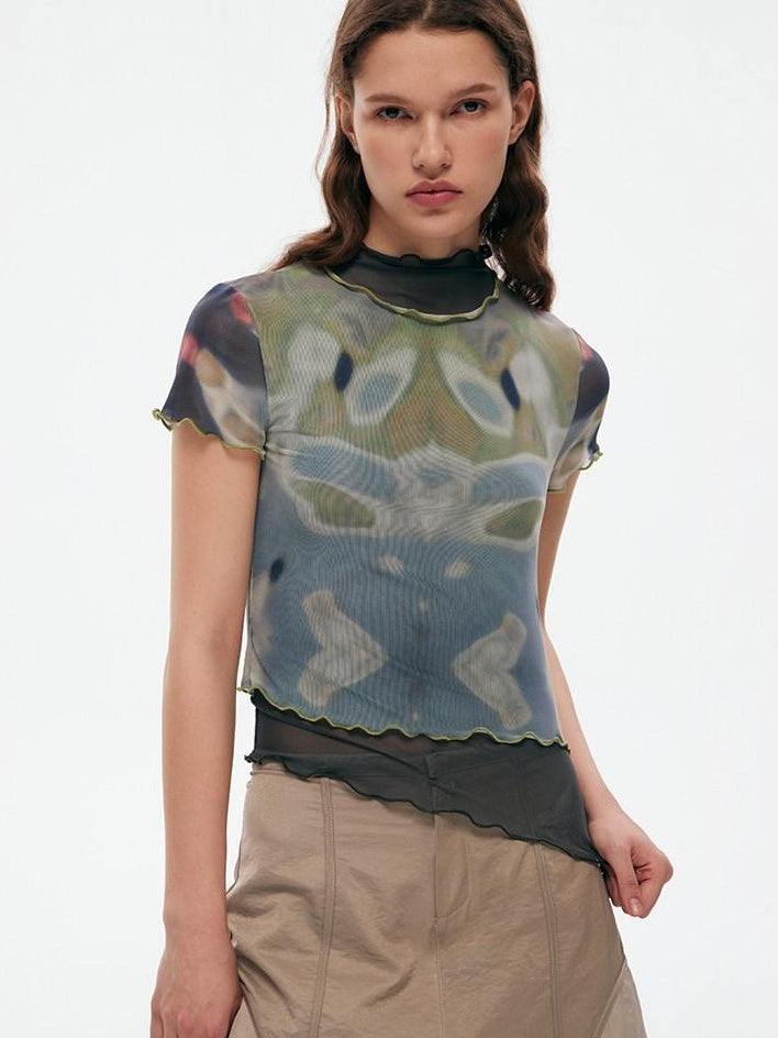 RUN TO THE FUTURE Mystic Sea Solid Stand Collar Long Sleeve Workwear Stretch Polyester Crop Tops