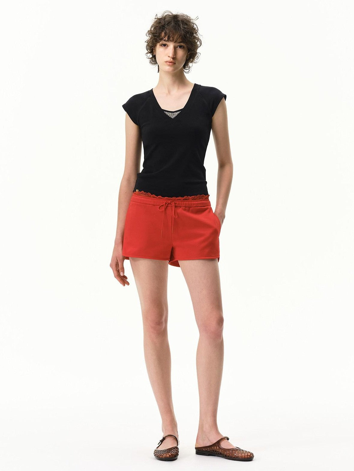 RUN TO THE FUTURE Navy Lace Waist Low Rise Relaxed Straight Women&