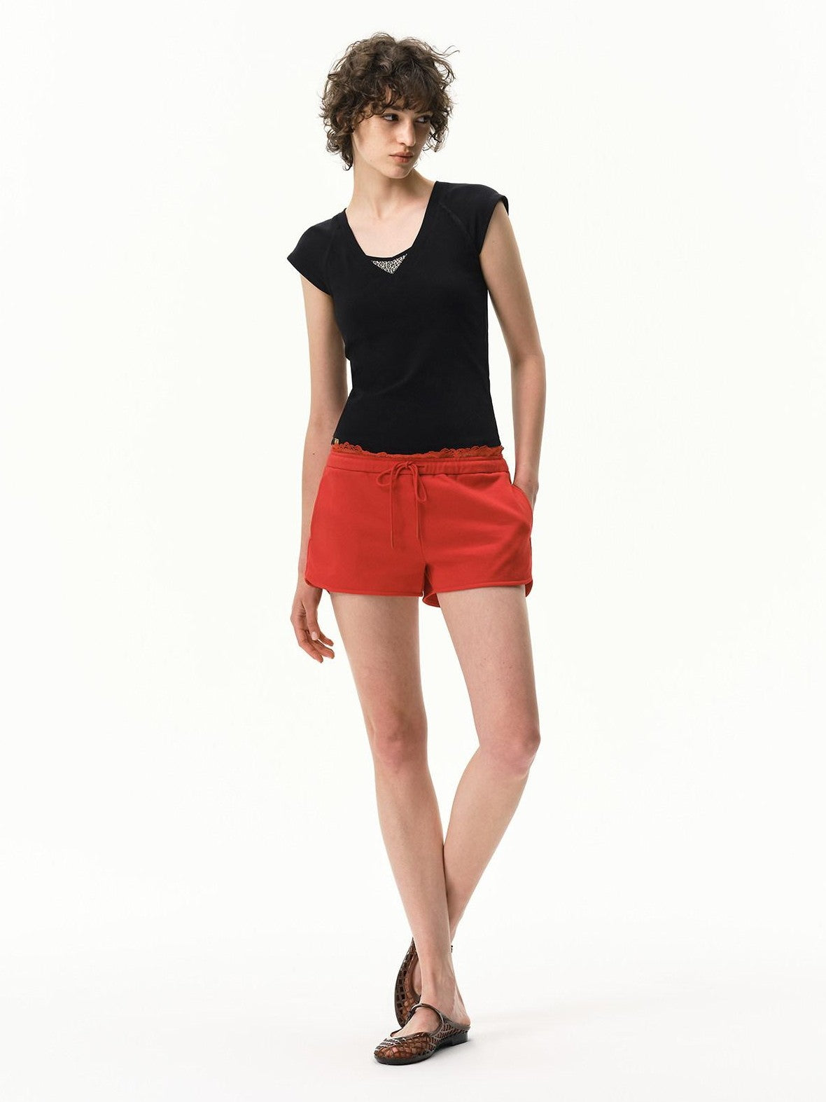 RUN TO THE FUTURE Navy Lace Waist Low Rise Relaxed Straight Women&