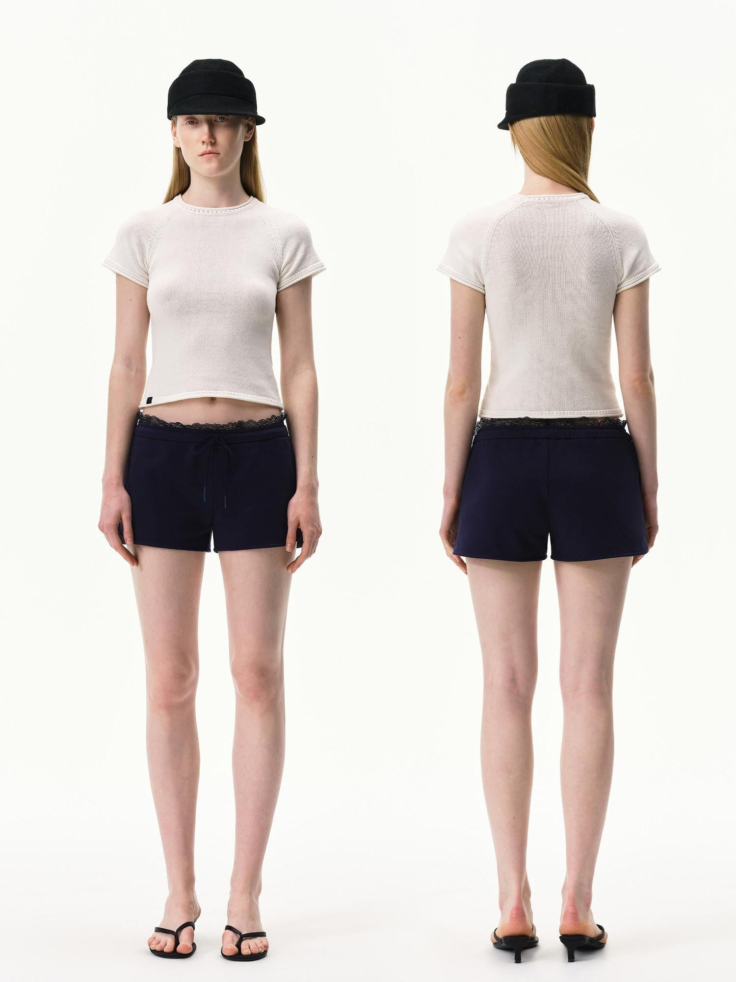 RUN TO THE FUTURE Navy Lace Waist Low Rise Relaxed Straight Women&