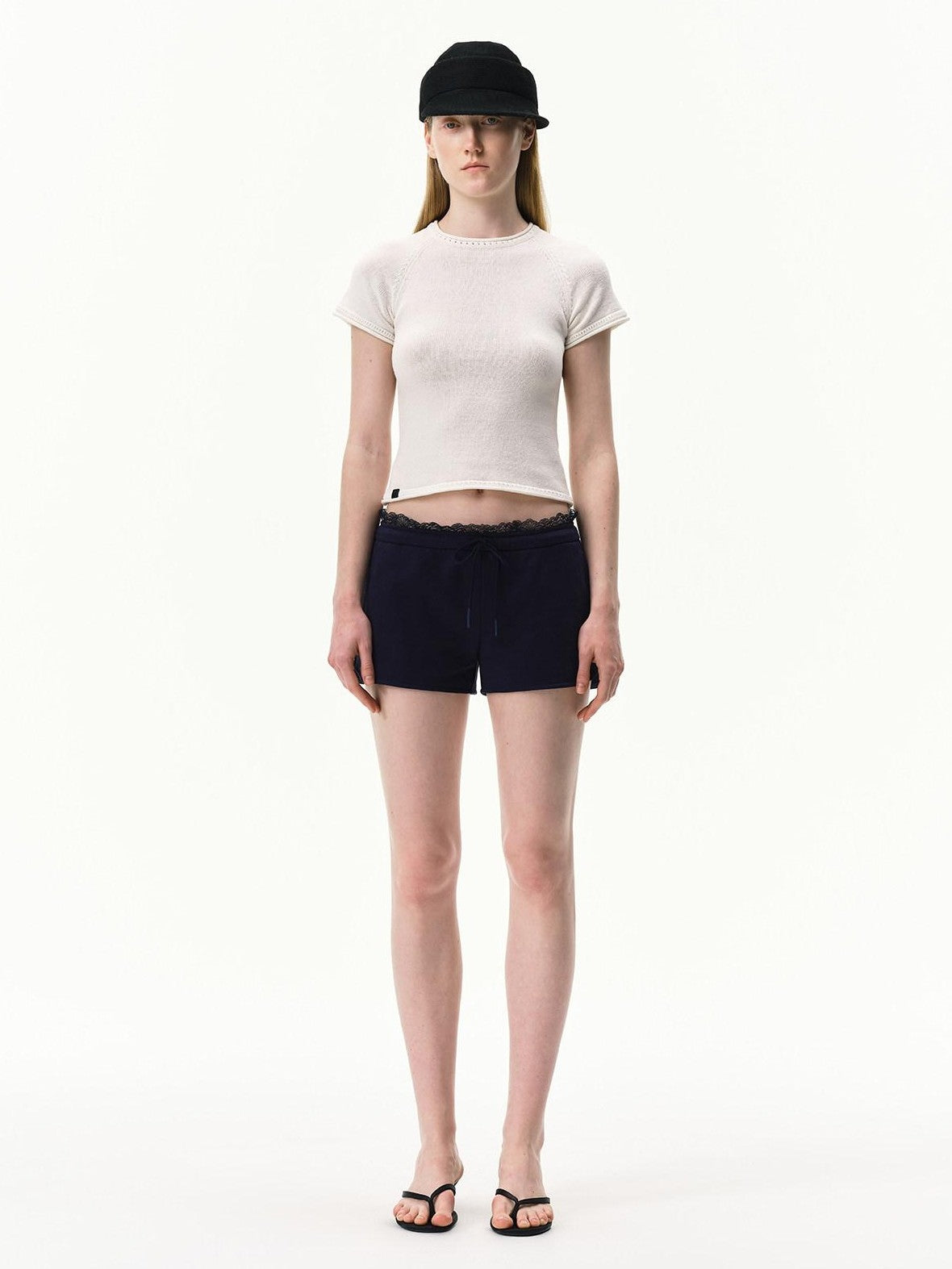 RUN TO THE FUTURE Navy Lace Waist Low Rise Relaxed Straight Women&