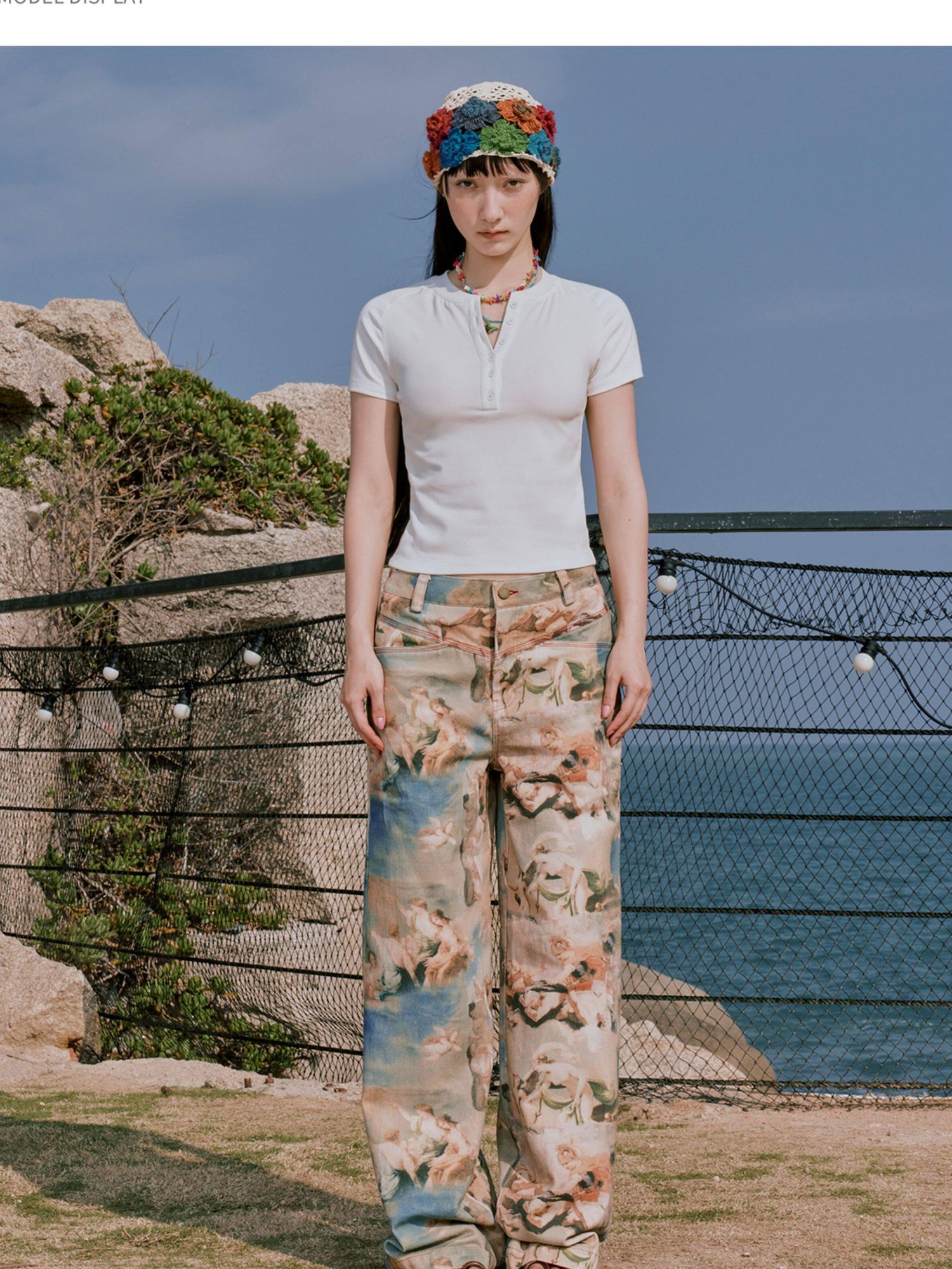 RUN TO THE FUTURE Original Cotton Low Waist Pocket Detail Women Paris Portrait Wide-Leg Pants