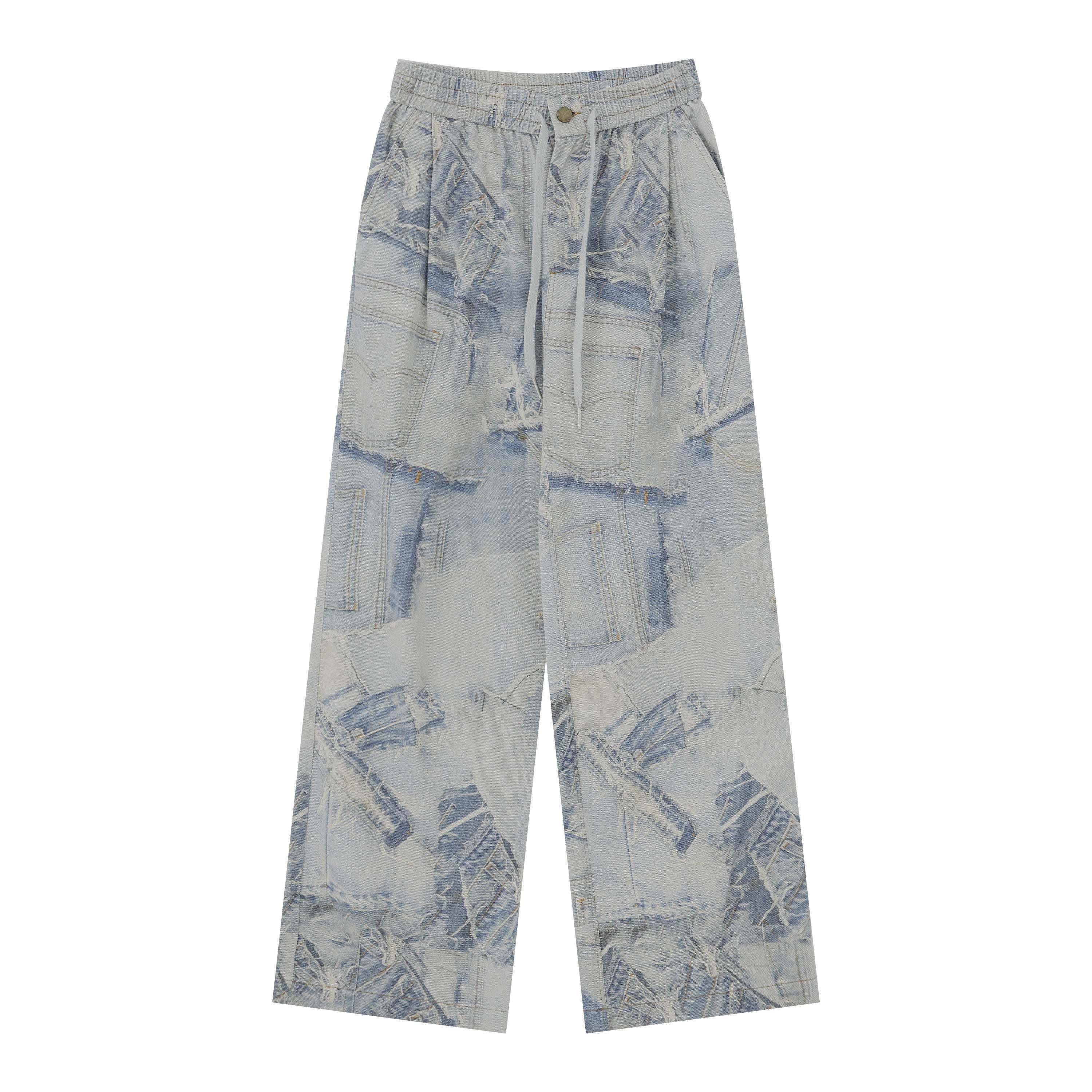 RUN TO THE FUTURE Original Distressed 100% Cotton Natural Waist Women Denim Wide-Leg Jeans