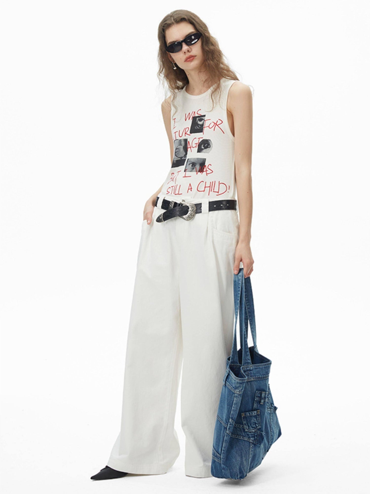RUN TO THE FUTURE Original Loose Racerback Airy Hand Painted Off White Viscose Women Tank Tops