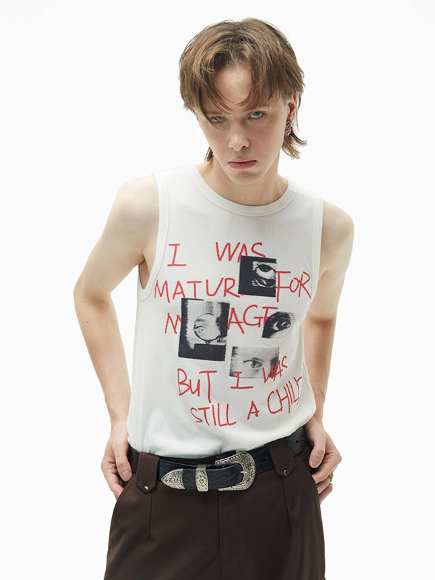 RUN TO THE FUTURE Original Loose Racerback Airy Hand Painted Off White Viscose Women Tank Tops