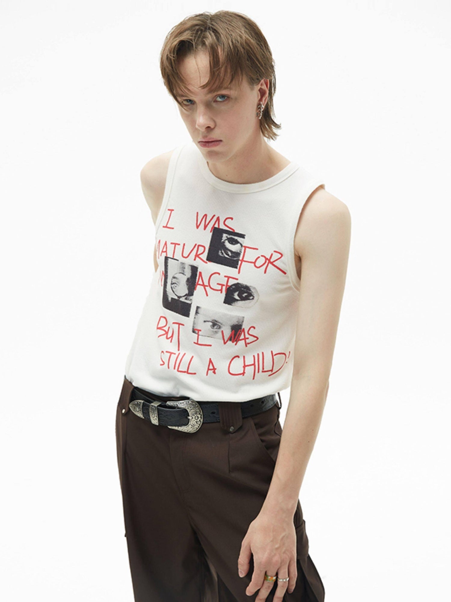 RUN TO THE FUTURE Original Loose Racerback Airy Hand Painted Off White Viscose Women Tank Tops