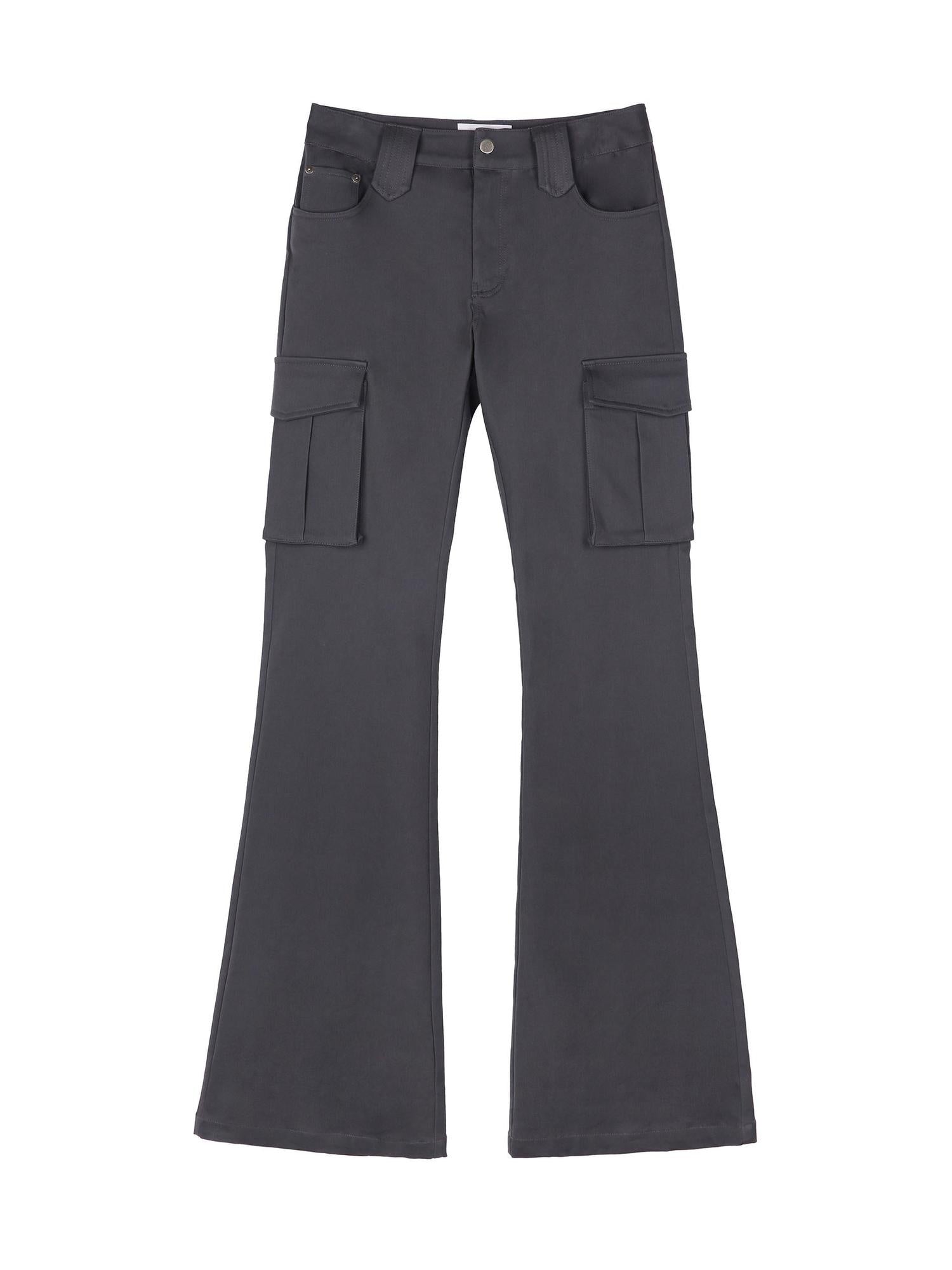 RUN TO THE FUTURE Original Low Rise Micro Flare Pocket Cotton Blend Gray Women Flare Pants