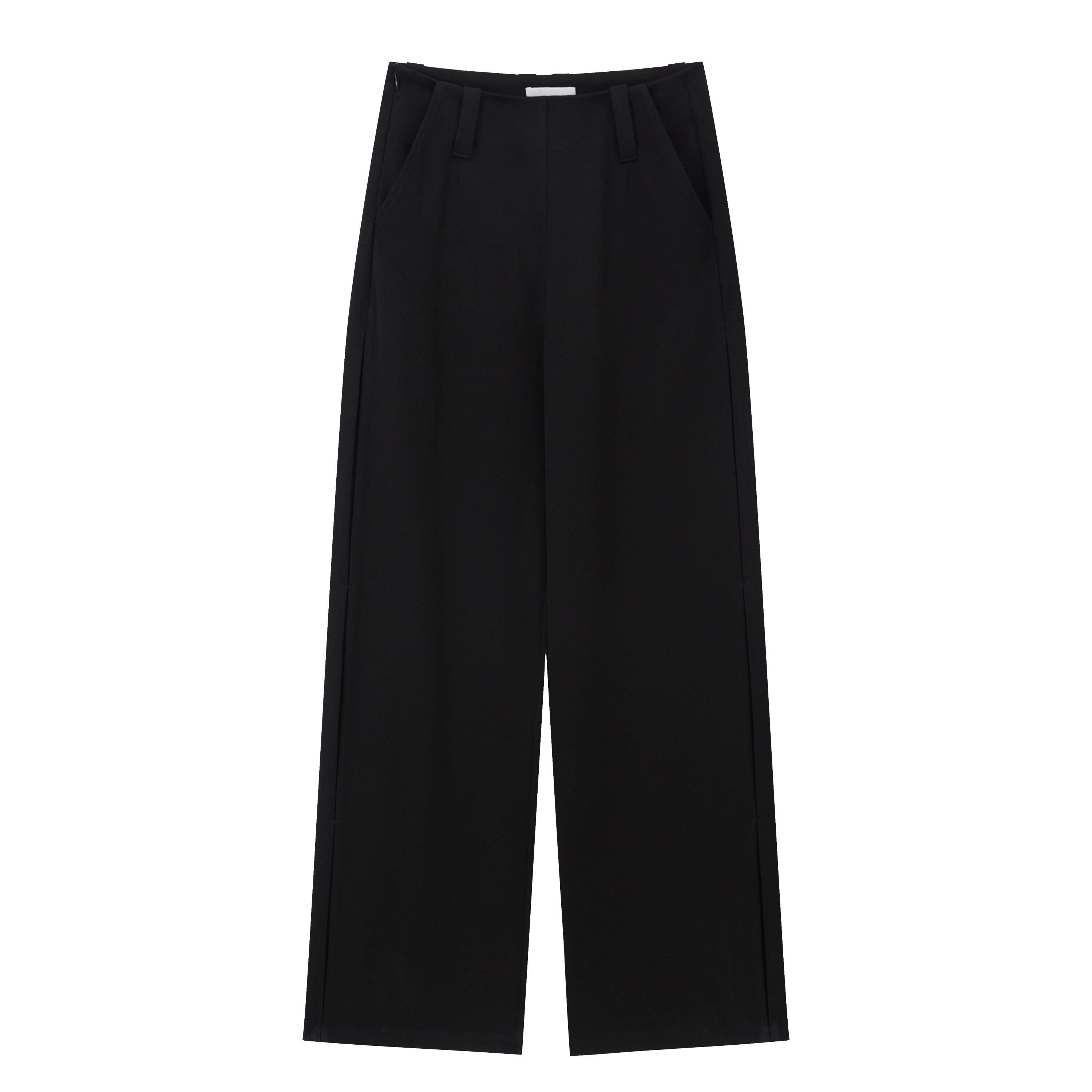 RUN TO THE FUTURE Original Pocketed Low Rise Zip Fly Stretch Women Premium Black Wide-Leg Pants