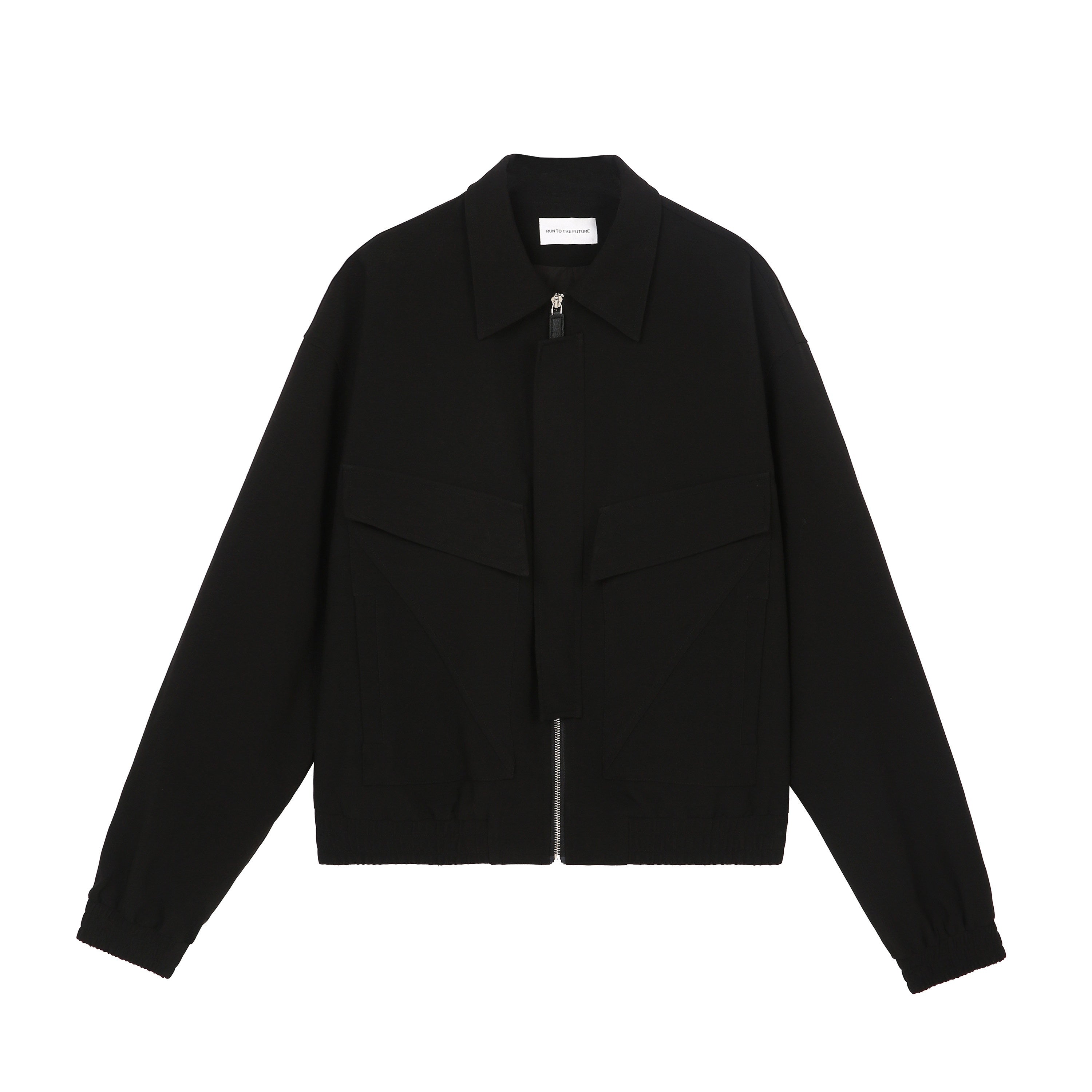 RUN TO THE FUTURE Original Straight Fit Multi Pocket Zip Front Black Polyester Track Jackets