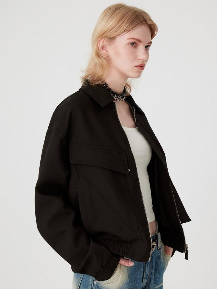 RUN TO THE FUTURE Original Straight Fit Multi Pocket Zip Front Black Polyester Track Jackets