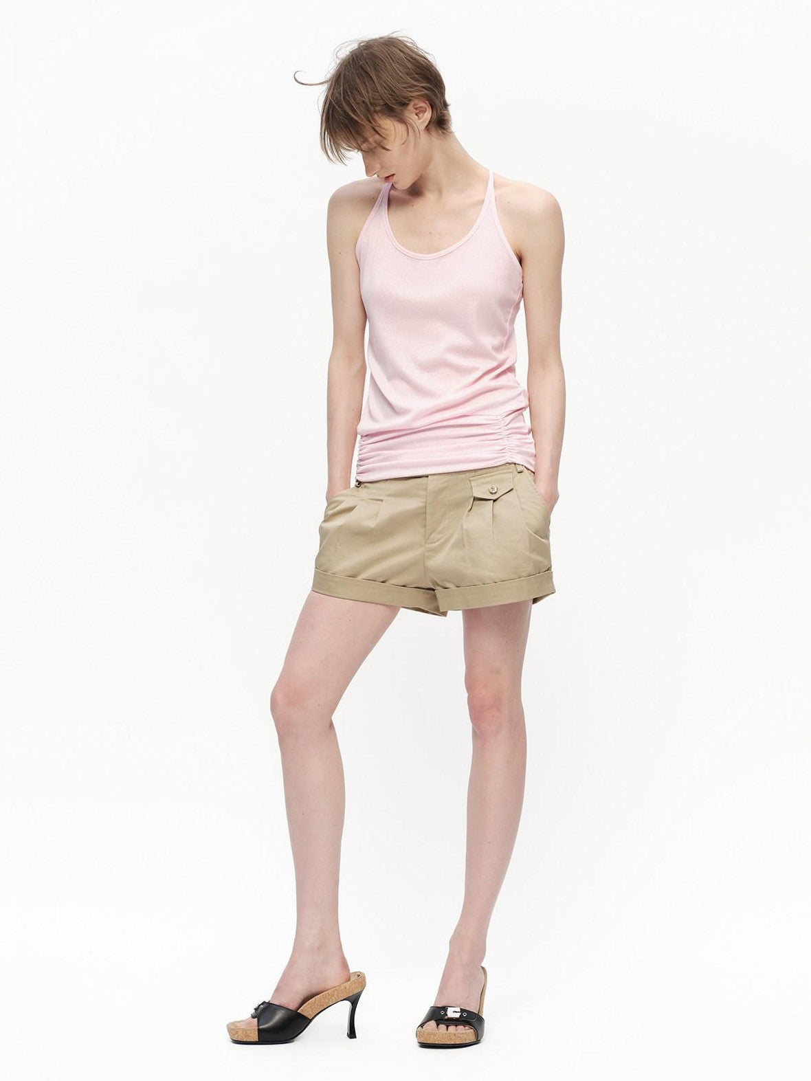RUN TO THE FUTURE Pink Shirred U Neck Backless Slim Long Women&