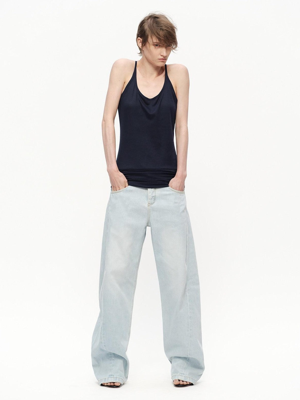 RUN TO THE FUTURE Pink Shirred U Neck Backless Slim Long Women&