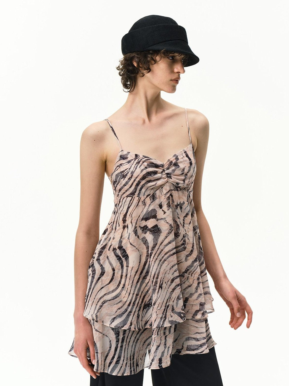 RUN TO THE FUTURE Pink Zebra Print Irregular V-neck Aline Women&