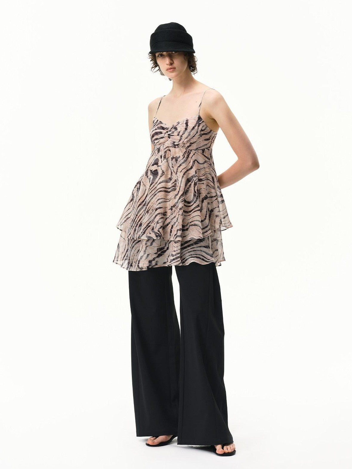 RUN TO THE FUTURE Pink Zebra Print Irregular V-neck Aline Women&