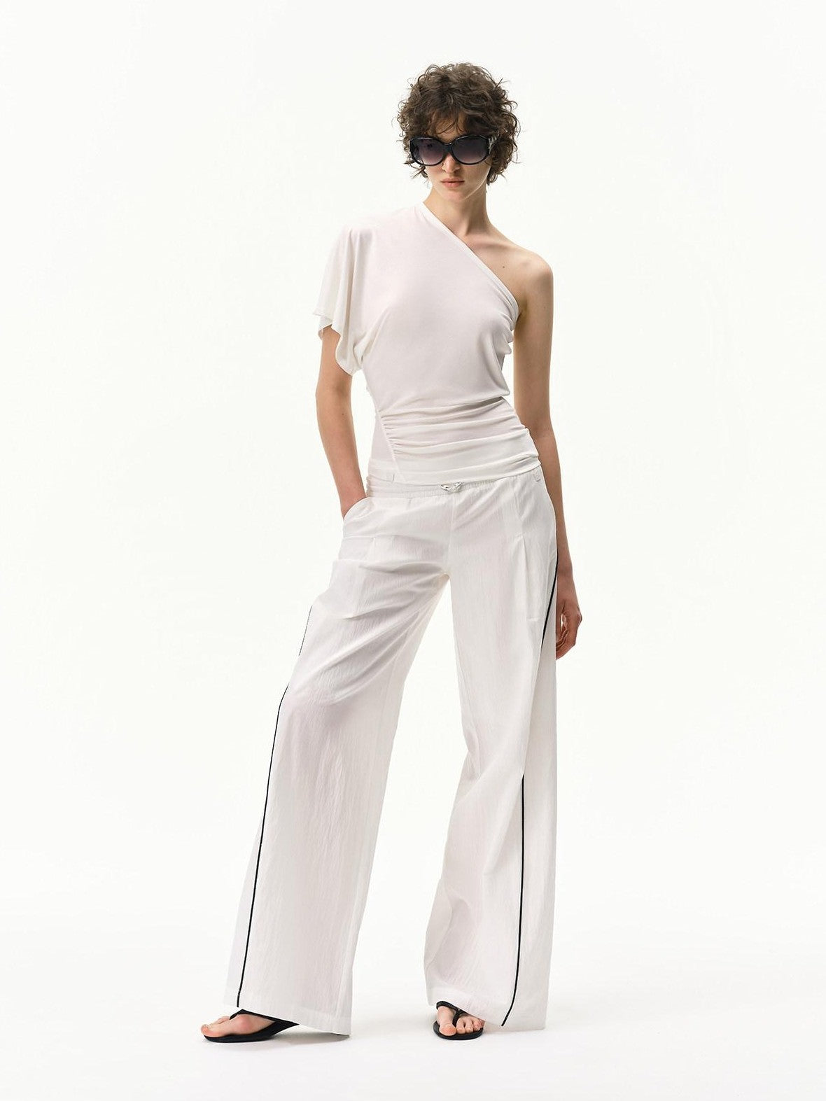 RUN TO THE FUTURE Pinstripe Double Waistband Elastic Mid Rise Women&
