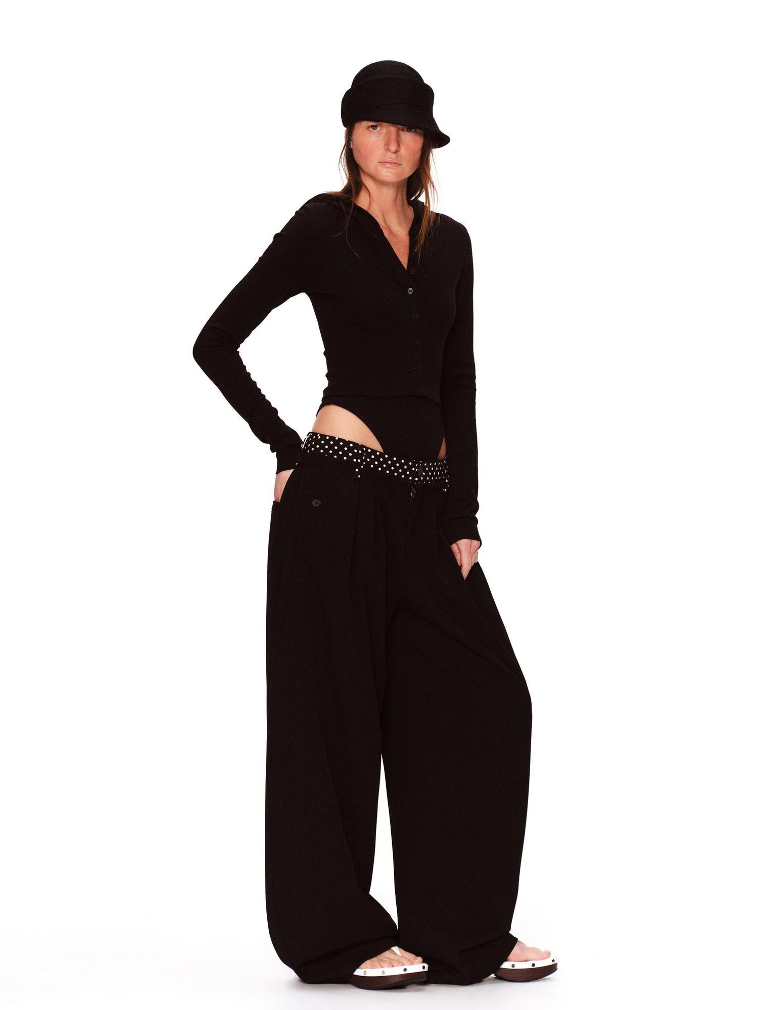 RUN TO THE FUTURE Polka Dot Patchwork Pleated Mid Low Rise Casual Unisex Wide Leg Pants