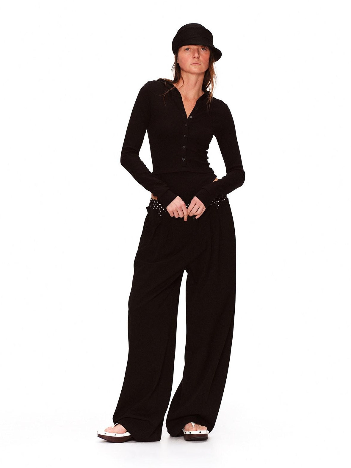 RUN TO THE FUTURE Polka Dot Patchwork Pleated Mid Low Rise Casual Unisex Wide Leg Pants