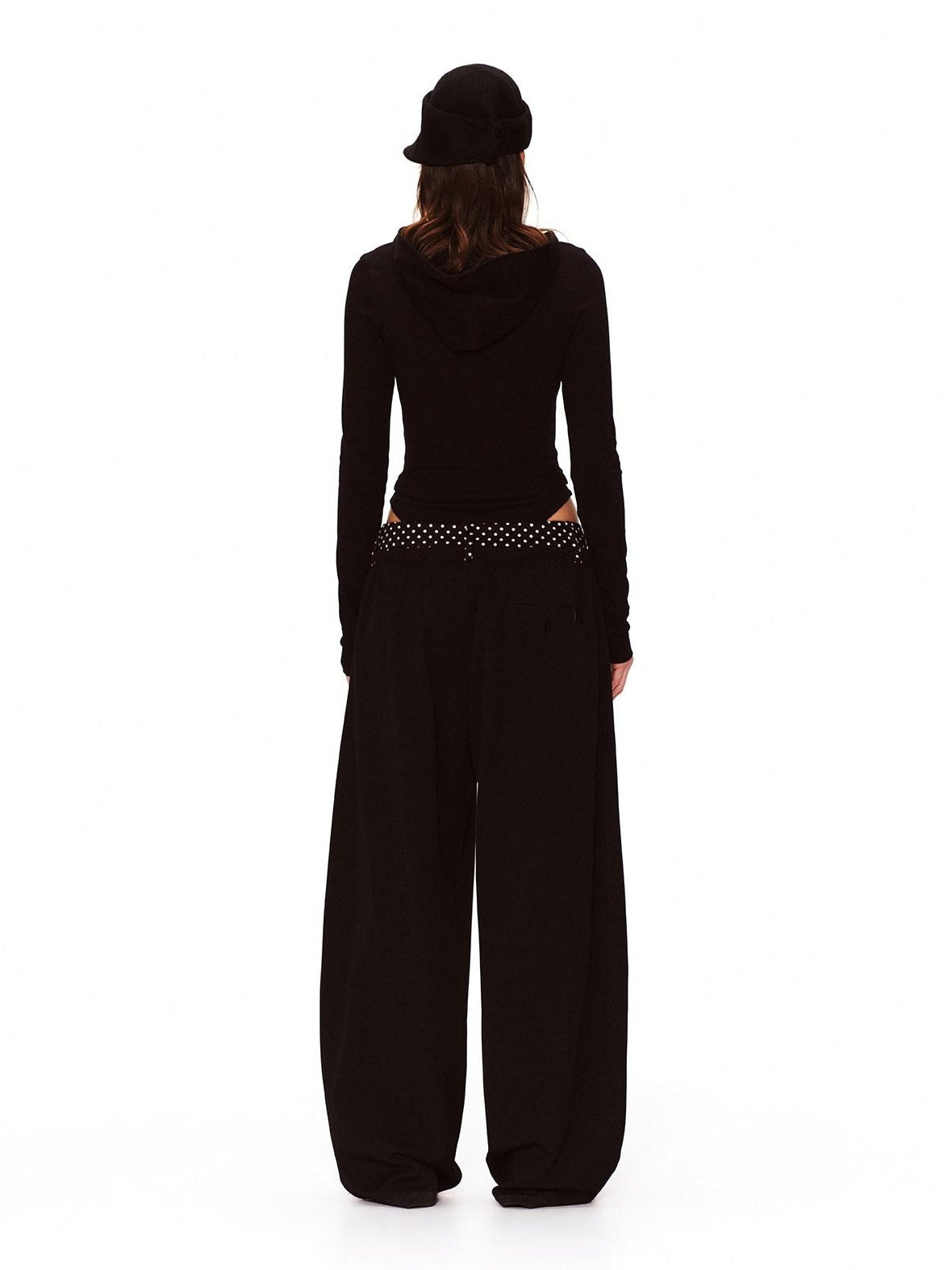 RUN TO THE FUTURE Polka Dot Patchwork Pleated Mid Low Rise Casual Unisex Wide Leg Pants